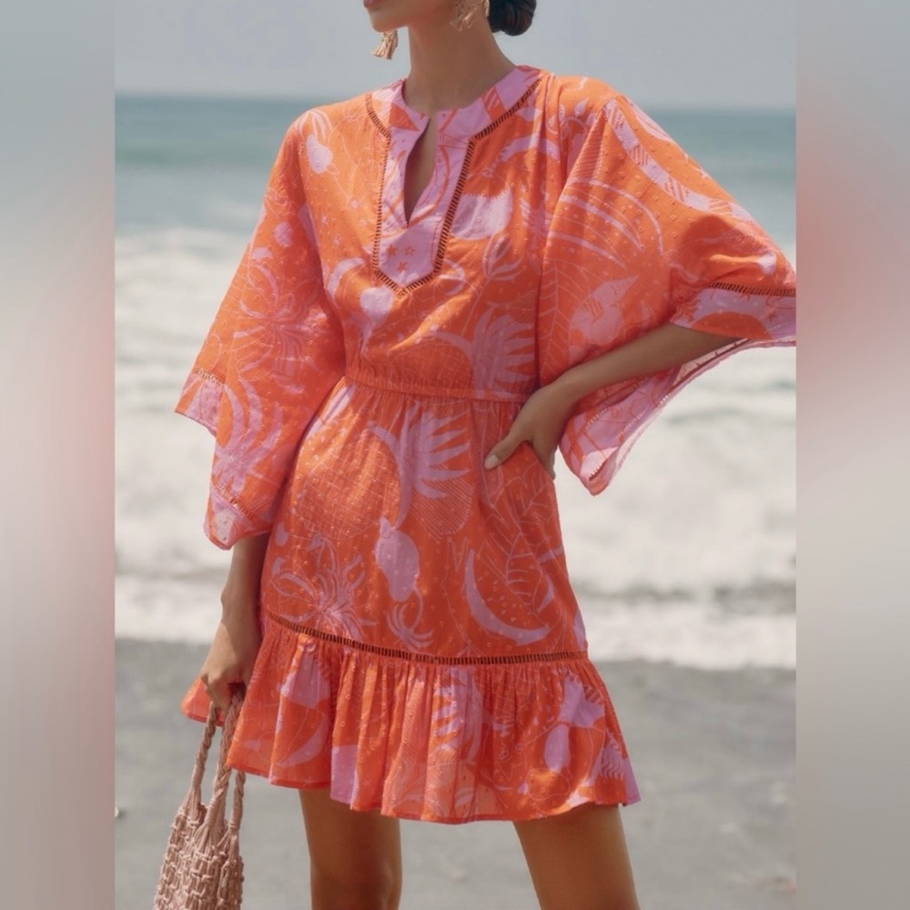 FARM Rio Vibrant Orange and Pink Mini Dress